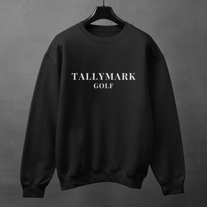 Black sweatshirt with 'TALLYMARK GOLF' text against a dark background