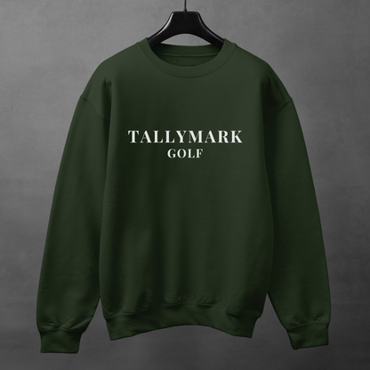 Green sweatshirt with 'TALLYMARK GOLF' text against a dark background